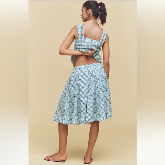 Anthropologie Maeve Plaid Skirt Set Tank + Midi Teal Green Blue Size M NWT - Picture 6 of 14